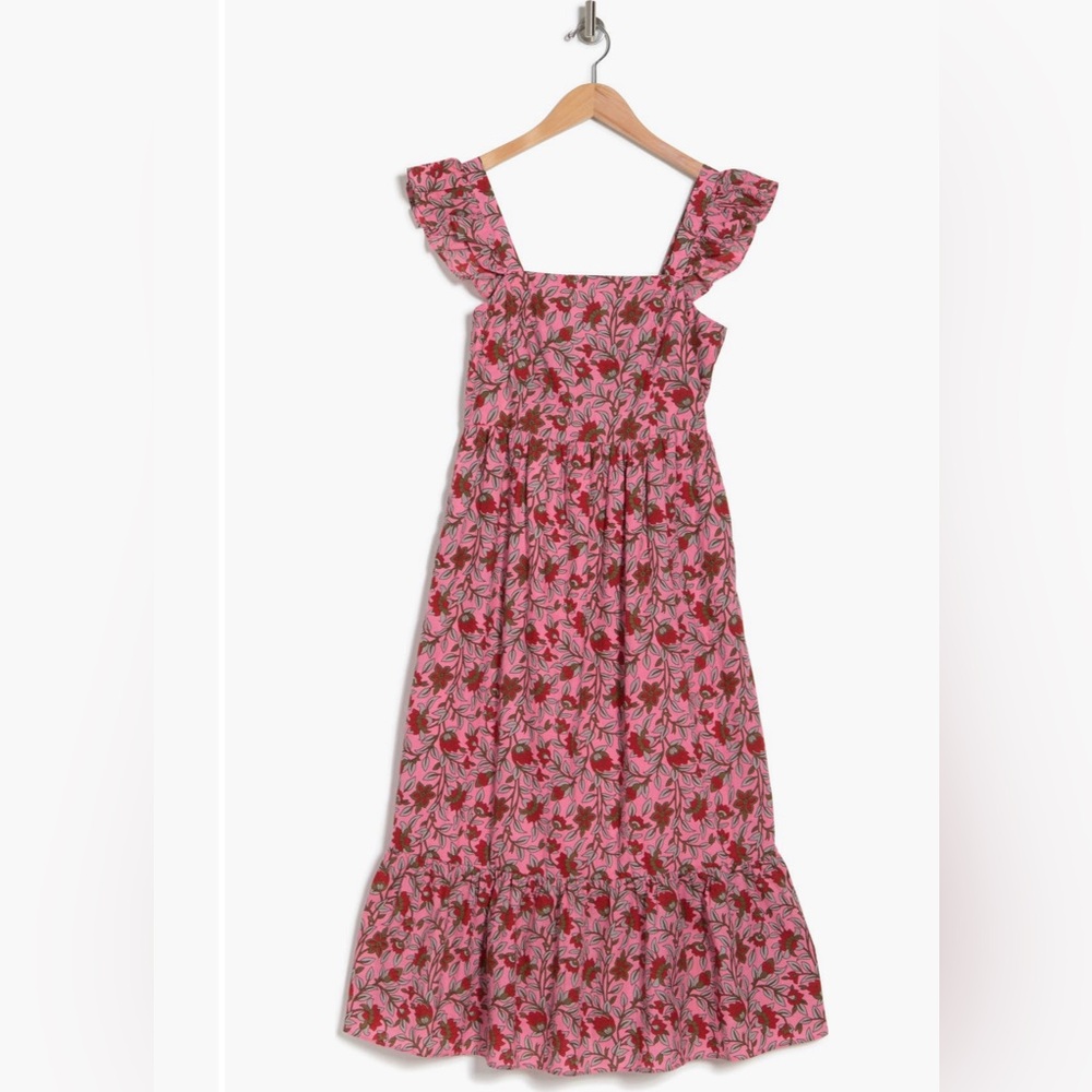 Maisie Flutter Sleeve Floral Pink Cotton Midi Dress NWT